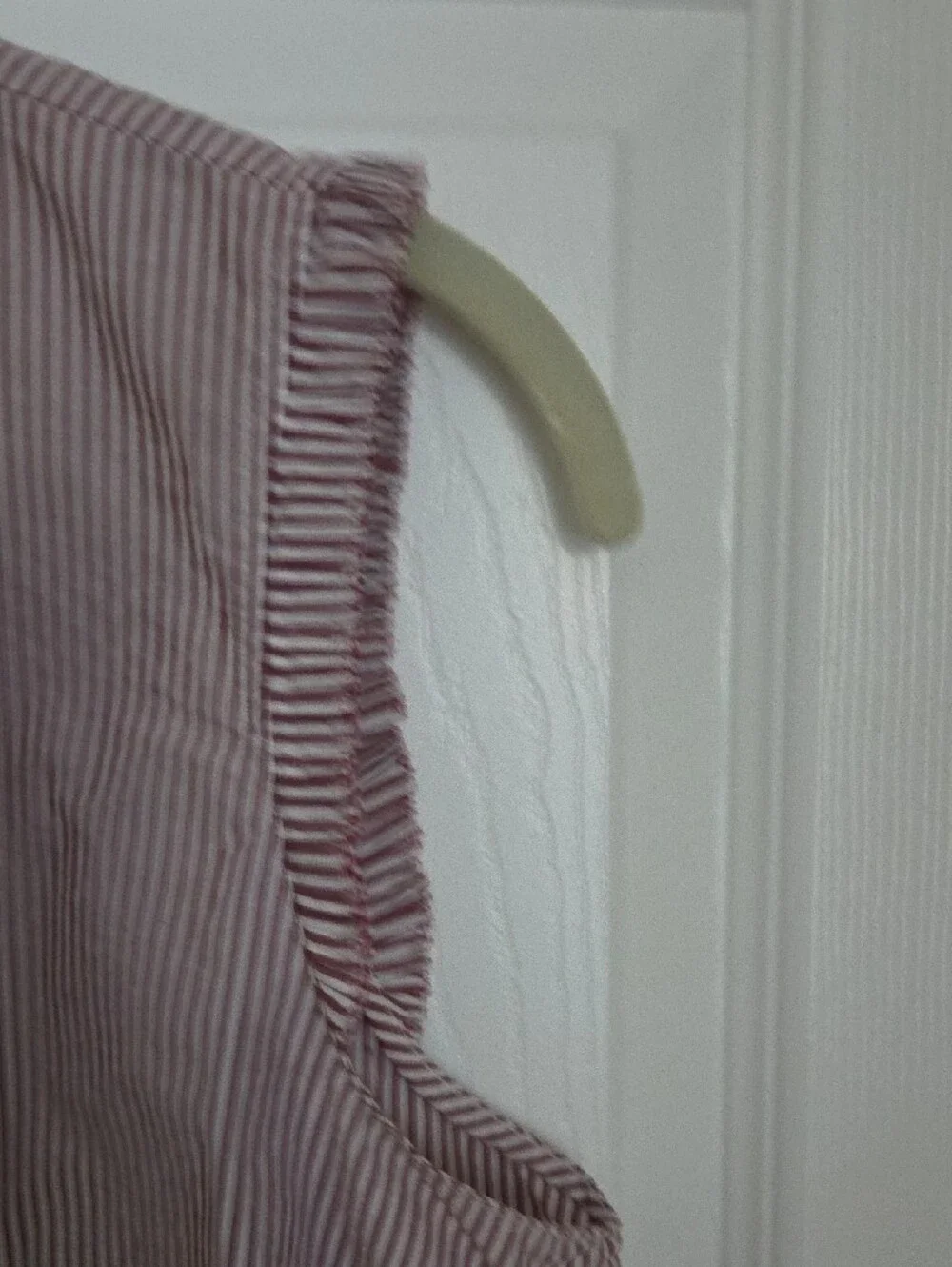 J. Crew Sleeveless Ruffled V-Neck Stripe Camisole - Maroon & White. Size 4.